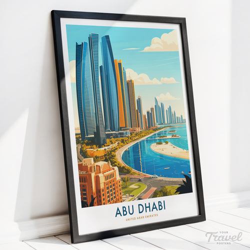 Abu Dhabi UAE Travel Poster as colourful modern illustration wall art by YourTravelPosters