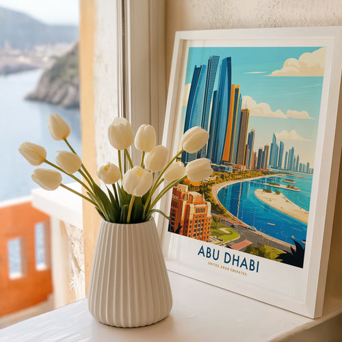 Abu Dhabi UAE Travel Poster as colourful modern illustration wall art by YourTravelPosters