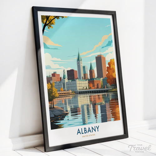 Albany New York Travel Poster as colourful modern illustration wall art by YourTravelPosters